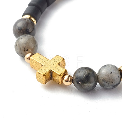 Natural Larvikite Beads Stretch Bracelets BJEW-JB06553-1