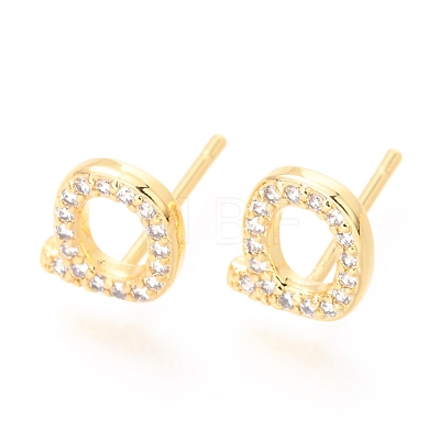 Brass Micro Pave Clear Cubic Zirconia Stud Earrings EJEW-O103-06G-1