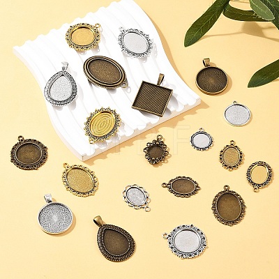 40Pcs 20 Styles Tibetan Style Zinc Alloy Pendant Cabochon Settings TIBEP-YW0002-16-1