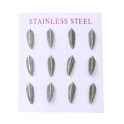 Stainless Steel Feather Stud Earrings EJEW-C099-11P-1