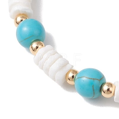 Natural White Shell & Synthetic Turquoise Beads Stretch Bracelets for Women BJEW-JB13477-01-1