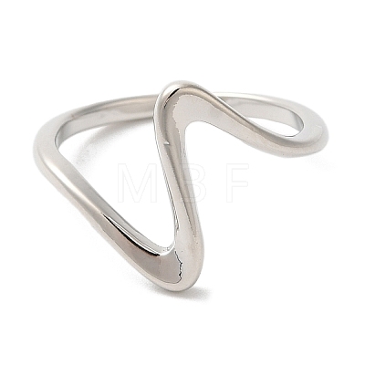 Rack Plating Wave Brass Open Cuff Ring for Women RJEW-S413-04P-1