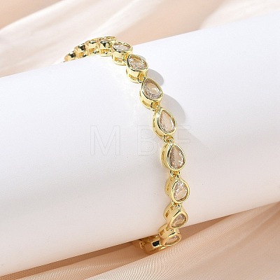 Teardrop Brass Micro Pave Clear Cubic Zirconia Link Chain Bracelets for Women BJEW-C156-07A-G-1