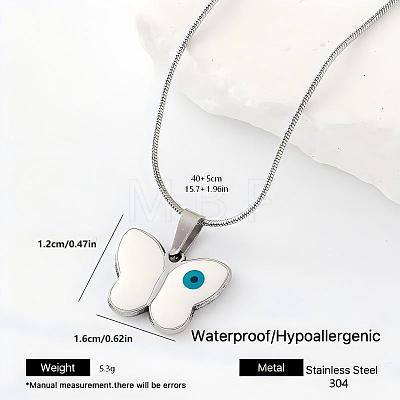 304 Stainless Steel Enamel Evil Eye Butterfly Pendant Necklaces for Men Women EX1242-2-1