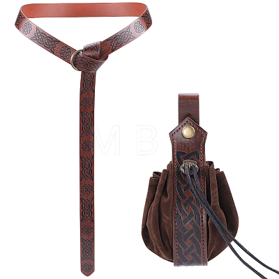 Men's Viking PU Leather Belt Chain with Belt Pouch Renaissance DIY-WH0504-46A-1