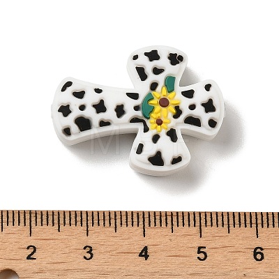 Cross with Sunflower Food Grade Silicone Focal Beads SIL-D006-01-1