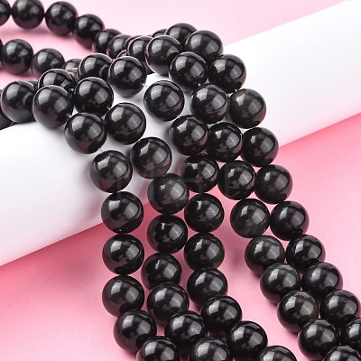 Natural Obsidian Beads Strands X-G-G099-14mm-24-1