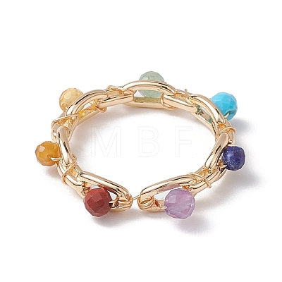 Round Natural Mixed Gemstone Bead Finger Ring RJEW-JR00723-1