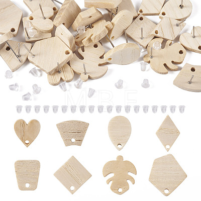 32Pcs 8 Style Ash Wood Stud Earring Findings EJEW-TA0001-16V-1