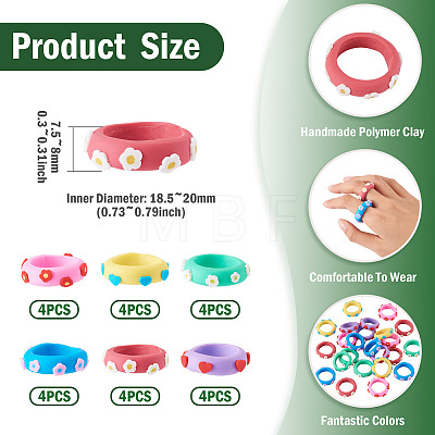 24Pcs 6 Colors Handmade Polymer Clay Finger Rings CLAY-TA0002-12-1