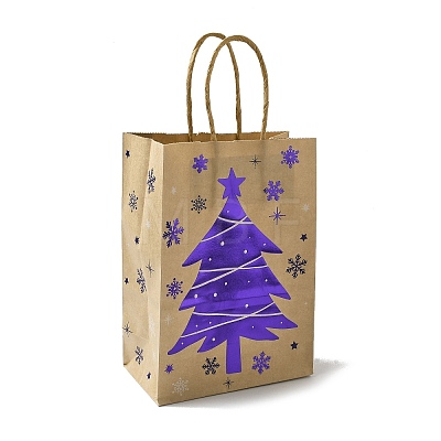 Christmas Theme Blue Printed Kraft Paper Tote Bags with Handles ABAG-B006-04B-1