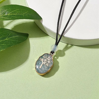 Oval with Flower Natural Green Aventurine Pendants Necklaces NJEW-JN04817-1