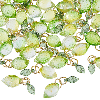 60Pcs Lemon Glass Pendants PALLOY-HS00043-1