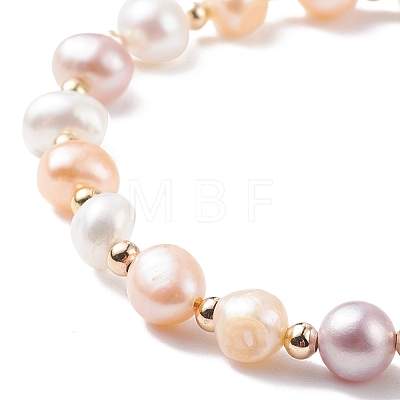 Natural Pearl Beaded Bracelet with Brass Heart Charm for Women BJEW-JB08165-01-1