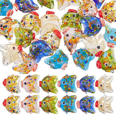 24Pcs 6 Colors Handmade Lampwork Beads LAMP-DC0001-30-1