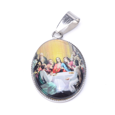 Jesus & Virgin Mary Theme Glass Pendants X-GLAA-R193-P-1