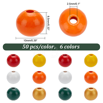   300Pcs 6 Colors Spray Painted Wood Beads WOOD-PH0002-54-1