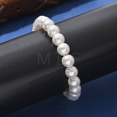 Shell Pearl Beaded Slider Bracelet with Brass Snake Chain X-BJEW-B066-01B-02-1