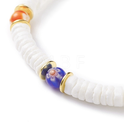 Natural White Shell Heishi Beads Stretch Bracelet BJEW-JB07266-01-1