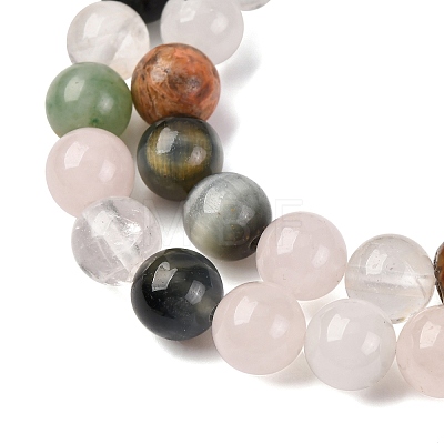 Natural Quartz Crystal & Rhodochrosite & Rose Quartz & Amethyst & Strawberry Quartz & Tourmalinated Quartz/Black Rutilated Quartz Beads Strands G-B143-A01-8mm-1