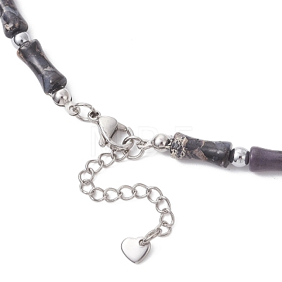 Dyed Purple Natural Imperial Jasper & Synthetic Non-magnetic Hematite Bamboo Joint Beaded Necklaces NJEW-JN05725-01-1