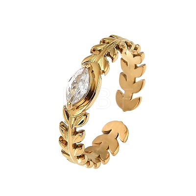 304 Stainless Steel Rhinestone Cuff Rings for Women RJEW-L134-001G-06-1