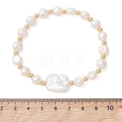 Natural Cultured Freshwater Pearl & Baroque Pearl Keshi Pearl Beads Stretch Bracelets for Women BJEW-JB13513-1