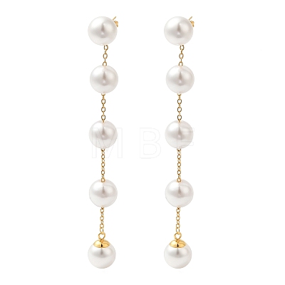 304 Stainless Steel with Plastic Pearl Stud Dangle Earrings EJEW-Q386-02A-G-1