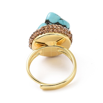 Adjustable Natural Turquoise Nugget Adjustable Ring with Rhinestone RJEW-A011-10G-1