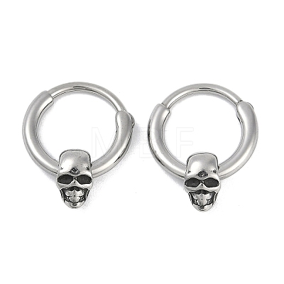 Skull 316 Surgical Stainless Steel Hoop Earrings EJEW-G416-41A-AS-1