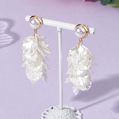 Petaline Brass ABS Plastic Imitation Pearl Dangle Stud Earrings EJEW-TA00777-1