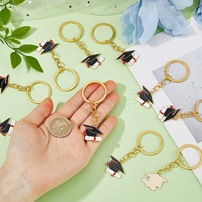 20Pcs Zinc Alloy Enamel Graduation Hat Keychains KEYC-FH00101-1