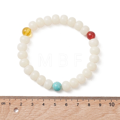 9MM Round Synthetic Turquoise & Natural Quartz Crystal & Carnelian & Rondelle Natural Bodhi Root Beaded Stretch Bracelets for Women & Girls BJEW-TA00724-1