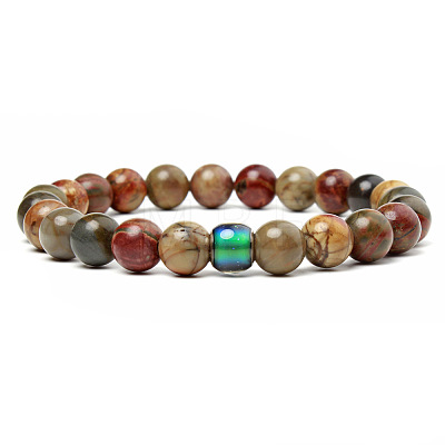 Natural Picasso Jasper Round Beaded Stretch Bracelets ZO4749-7-1