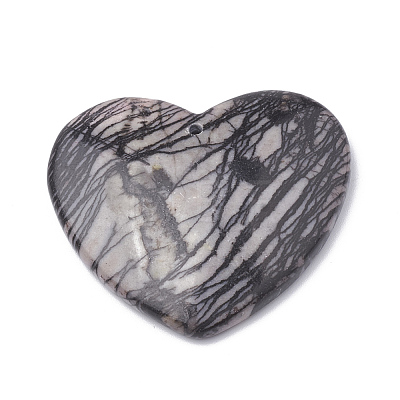 Natural Black Silk Stone/Netstone Pendants G-S330-32-1