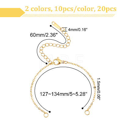 Unicraftale 20Pcs 2 Colors 201 Stainless Steel Cable Chain Link Bracelet Making STAS-UN0047-16-1