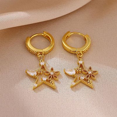 Brass Micro Pave Cubic Zirconia Dangle Hoop Earrings for Women KK-CBADCD7-02G-1