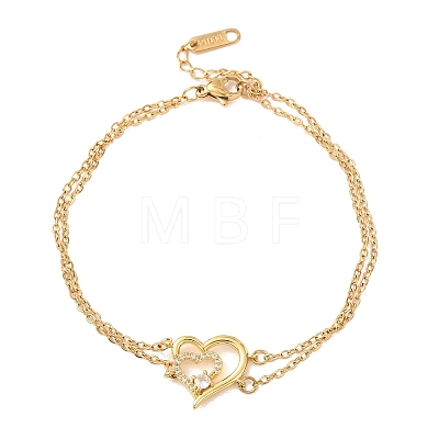 Brass Micro Pave Clear Cubic Zirconia Cable Chain Double Layers Bracelets BJEW-C155-02G-1