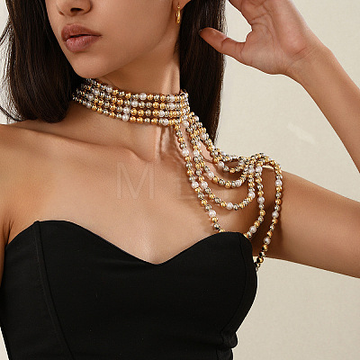 Plastic Imitation Pearl Round Beaded Multilayer Bridal Shoulder Chains WG39BFF-05-1