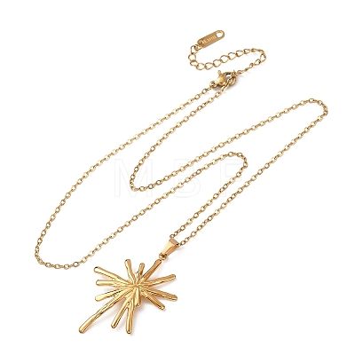 304 Stainless Steel Flower Pendant Cable Chain Necklaces for Men Women NJEW-K308-05G-G-1