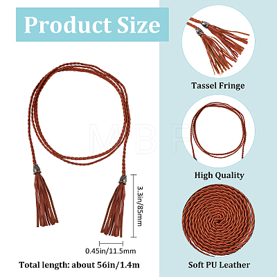 Fingerinspire 3Pcs 3 Colors PU Leather Tassel Chain Belts Set AJEW-FG0003-50-1
