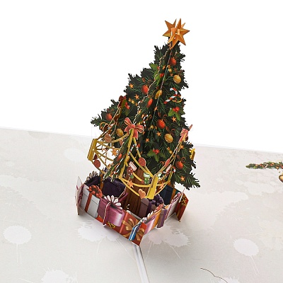 3D Christmas Tree Pop Up Paper Greeting Card AJEW-P124-E01-1