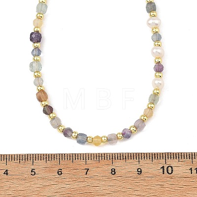 Faceted Natural Fluorite and Pearl Beaded Necklaces NJEW-JN06645-1
