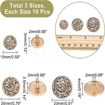 CHGCRAFT 30Pcs 3 Style Alloy Shank Buttons FIND-CA0004-77LG-1