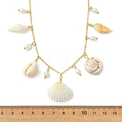 Ocean Natural Mixed Shell & Pearl Multiple Pendant Necklaces NJEW-TA00244-1