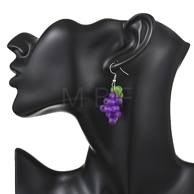 Grape 304 Stainless Steel Glass Dangle Earrings EJEW-JE06758-1