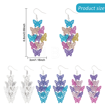 ANATTASOUL 4 Pairs 4 Colors Brass Butterfly Dangle Earrings EJEW-AN0003-80-1