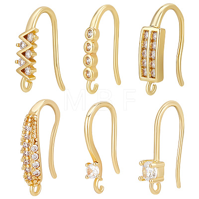 Beebeecraft 24Pcs 6 Style Rack Plating Brass Pave Cubic Zirconia Earring Hooks KK-BBC0012-31-1