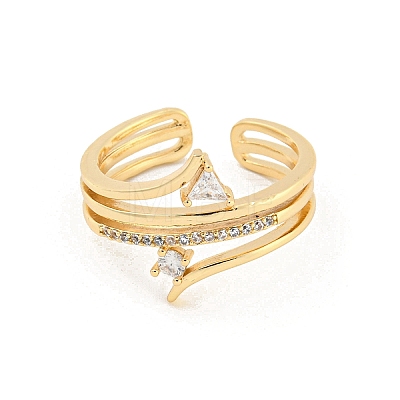 Triangle & Flat Round Brass Micro Pave Clear Cubic Zirconia Open Cuff Rings RJEW-G309-28G-1