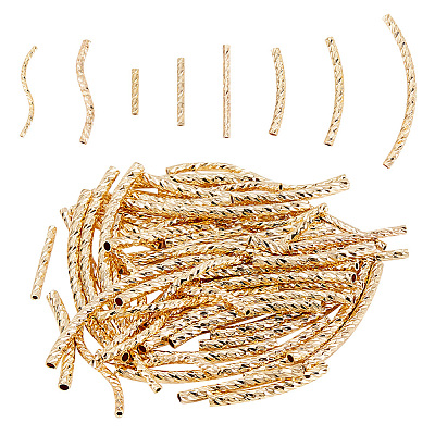 8Pcs 8 Style Rack Plating Brass Straight & Curved Tube Beads KK-BC0009-12-1